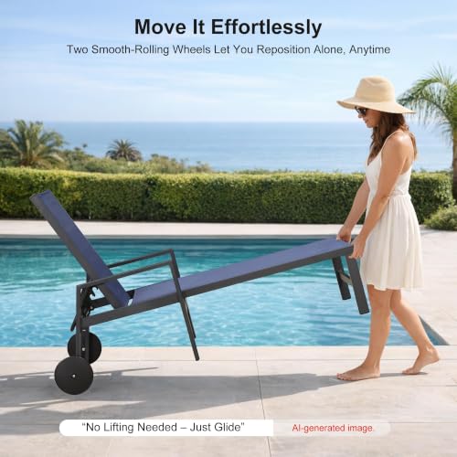 Image of PURPLE LEAF Pool Chaise Lounge, Aluminum 2-Piece Set with Armrests, Navy