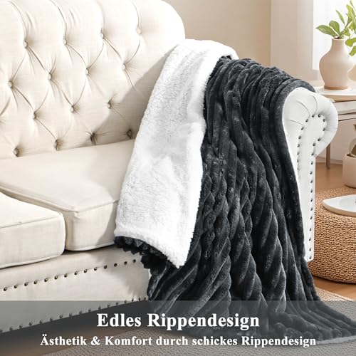 RUIKASI Sherpa Decke Warme Kuscheldecke Flauschige 130x150 cm Grau – Ansicht 4