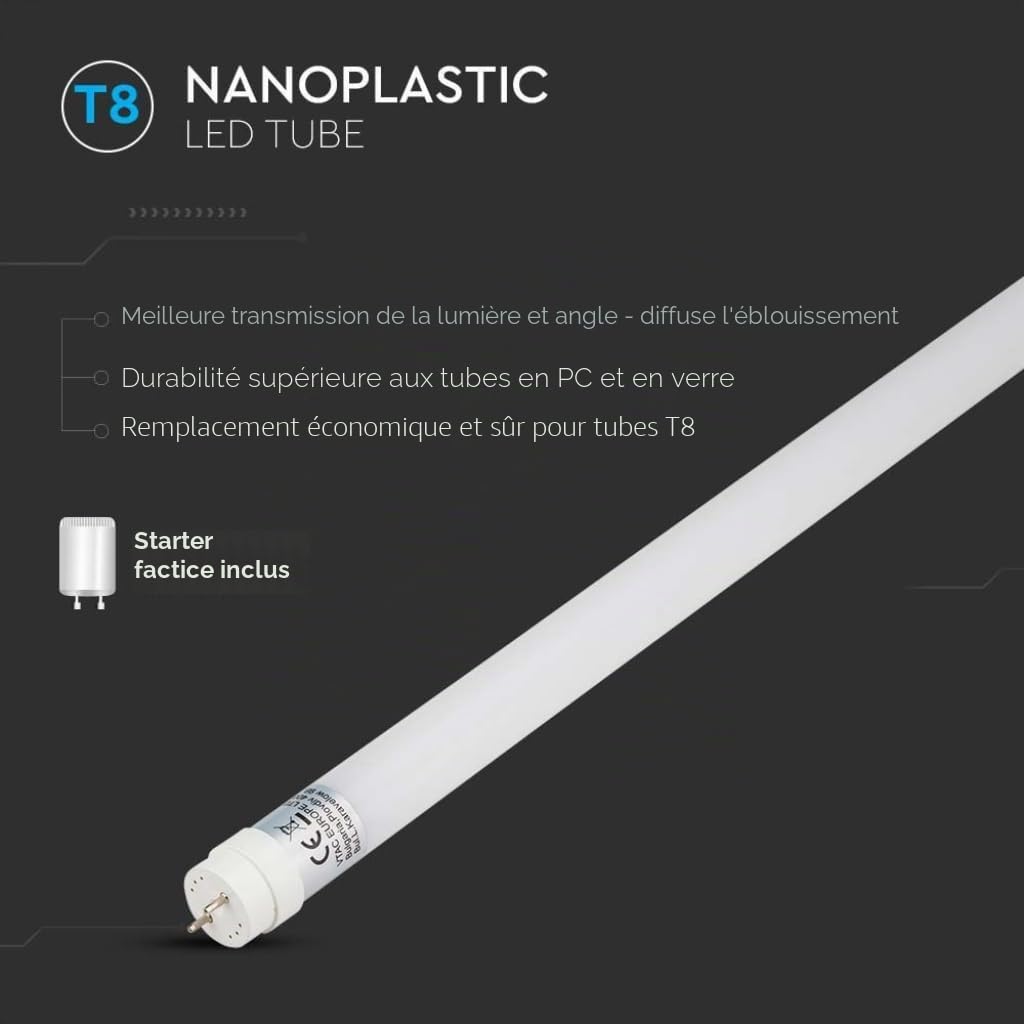 Lot de 10 ZoneLED SET - 120cm Tube LED - T8 G13-18W (remplace le tube à gaz 36W) -Lumière du jour 4500K -1600 lm - Angle de faisceau de 160°
