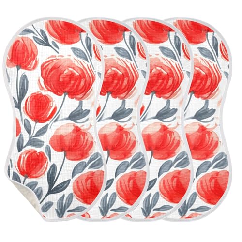 Watercolor Peony Leaves White Burp Cloths for Babies Burp Rag Cotton Spit Up Rag for Infant Newborn Baby3