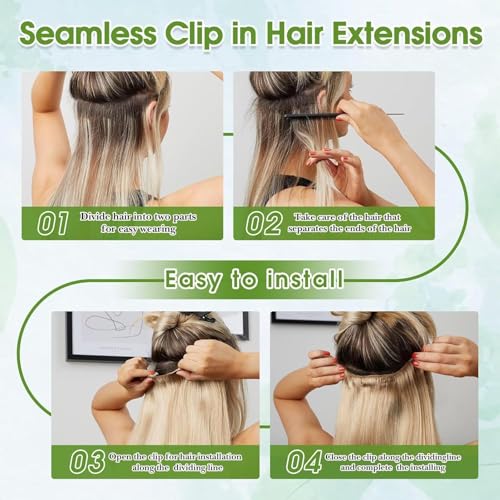 Image of 14 Inch Jet Black Clip in Hair Extensions Real Human Hair, 8pcs /60g Seamless Invisible Human Hair Clip in Extensions for Women, 10A Brazilian Virgin Remy Human Hair Extensions Clip ins Double Weft