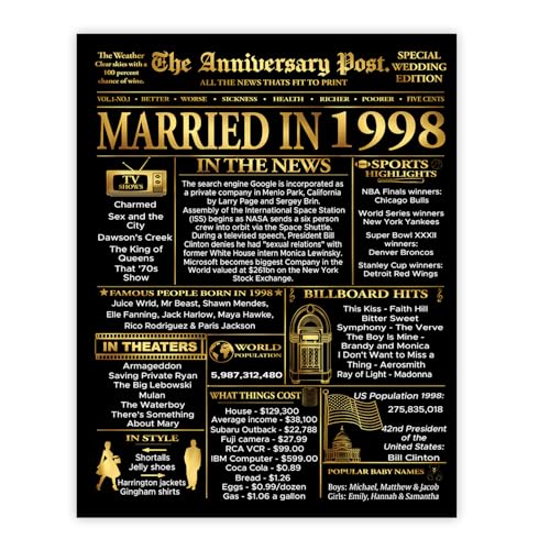 Poster doré 27e anniversaire de mariage vintage 1998 happy wedding