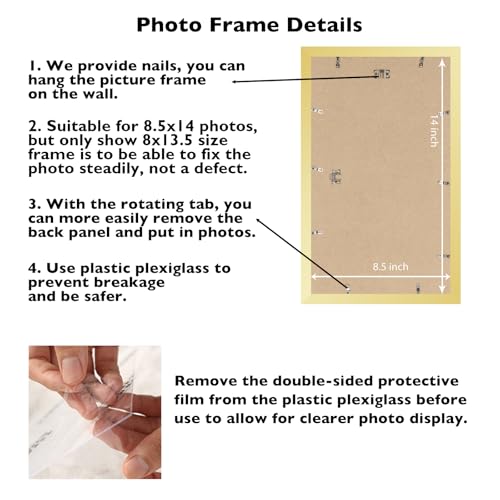 Image of JCJMY 8.5x14 Picture Frame Gold for Wall Hanging, Wall Mounting Horizontally or Vertically, 8.5 x 14 Wall Gallery Poster Photo Frame with Shatter Resistant Plexiglass, Gold