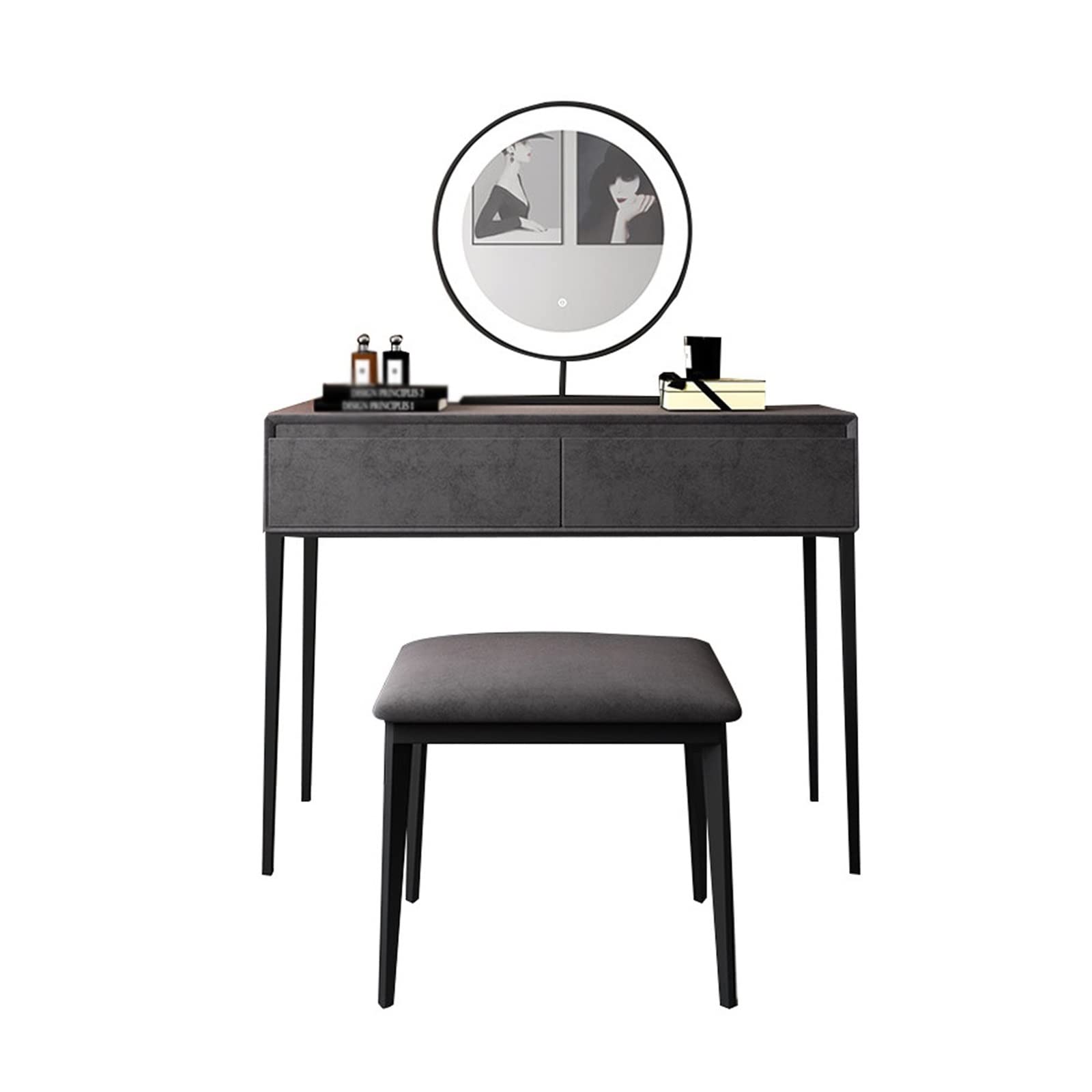 Mesa de maquillaje Gabinete de almacenamiento simple integrado pequeño con espejo ordinario ligero, luz LED de espejo inteligente para muebles de dormitorio (color: espejo inteligente, tamaño (e