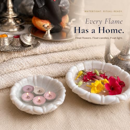 Image of Marble Urli Bowl for Home Decor | Handcrafted Floating Bowl, Decorative Centerpiece for Living Room, Luxury Stone Urli Dish, Pooja Decor & Festive Gift Item (Round Lotus Urli /6 Inch)