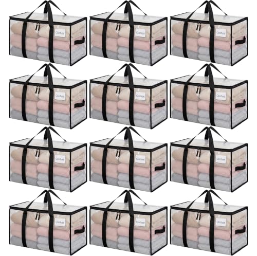 Image of BAGAIL Heavy Duty Moving Bags with Strong Handle, Extra Large Moving Boxes, Storage Tote for Clothes, College Moving Supplies(Clear,93L-12pack)