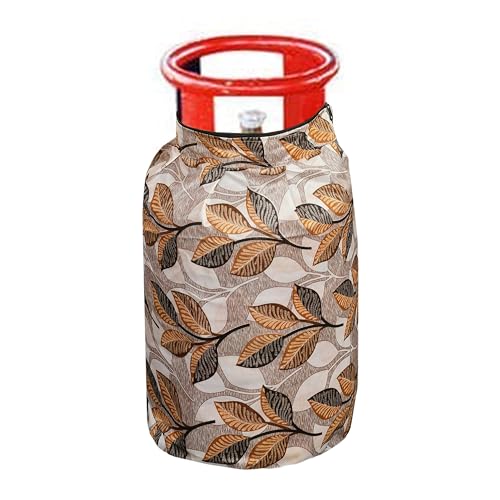 Image of Woah Cotton & PVC Dustproof LPG Gas Cylinder Cover | Stain-Resistant Polyester | Fits Standard Gas (Black Golden Leaf, Pack of 1)