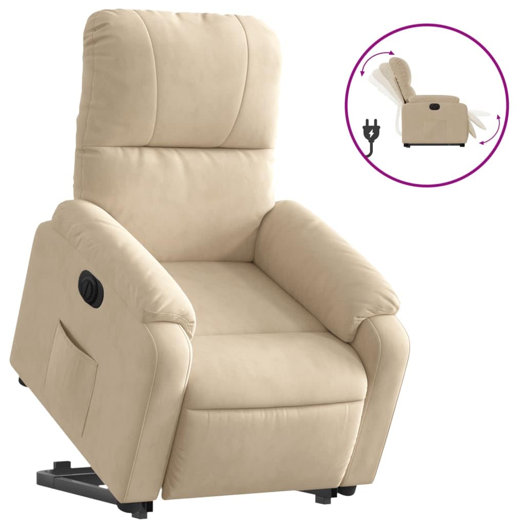 Homgoday Relaxsessel mit Aufstehhilfe Elektrisch Fernsehsessel Relaxsessel mit Liegefunktion, Aufstehsessel Seniorensessel Polstersessel Ruhesessel TV Sessel für Wohnzimmer Creme Mikrofasergewebe
