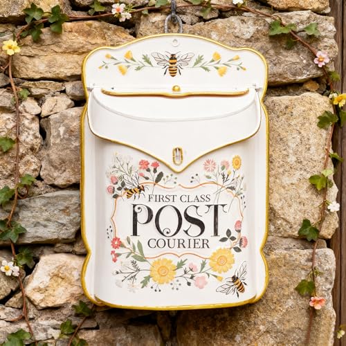 Image of Wall Mount Mailbox for Outside Vintage Mail Boxes for House Outside Metal Door Mailbox Drop Box Antique Style Nostalgic Charm Home Decorative, Flower Pattern, Pink