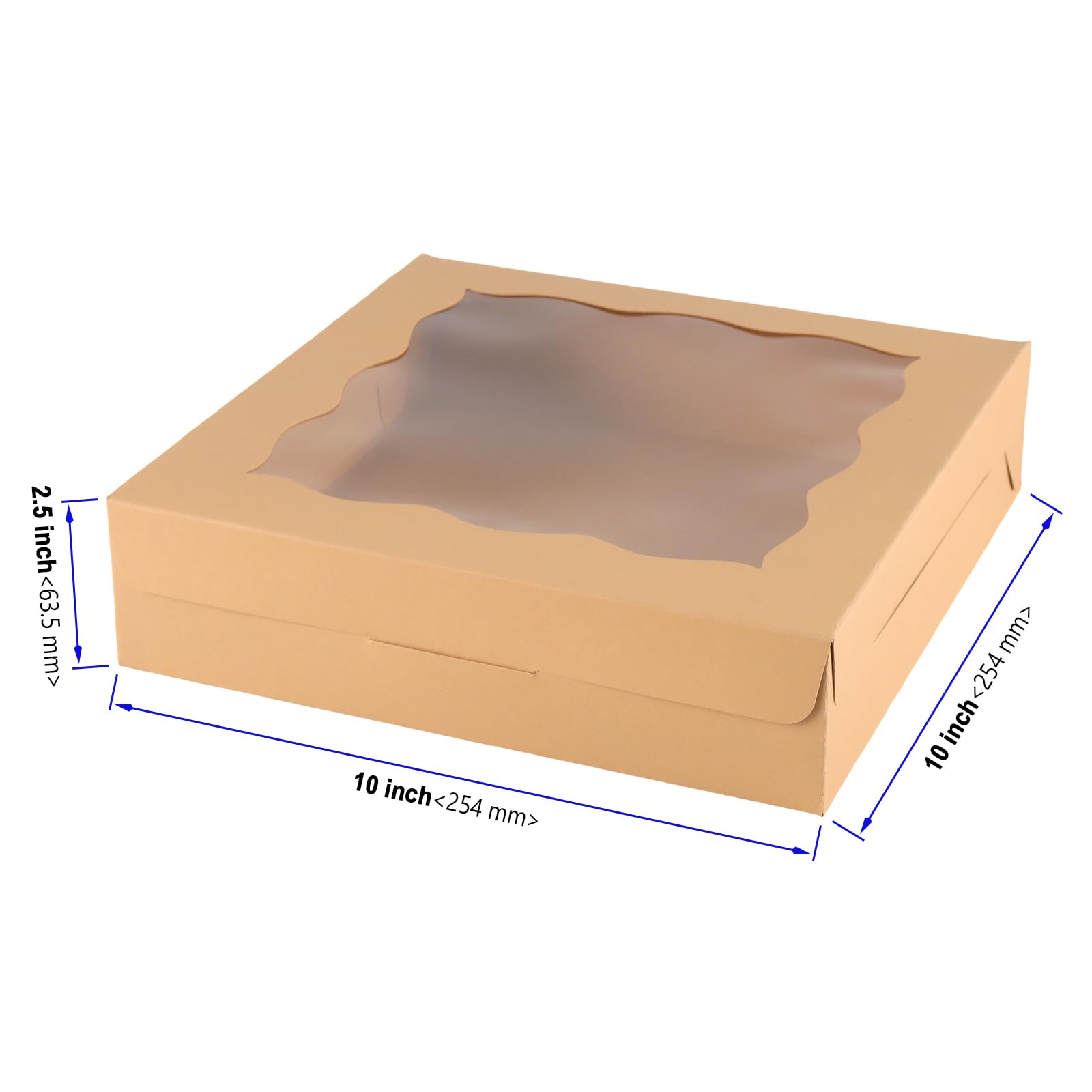 Lot de 15 boîtes de transport solides pour muffins, gâteaux et pâtisseries, 25,4 x 25,4 x 6,3 cm, marron, avec fenêtre transparente, grand format