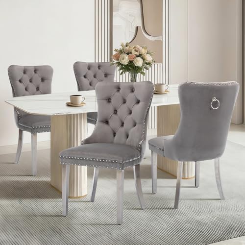 VICBARLEY Velvet Dining Chair Set of 4 Upholstered Tufted Dining