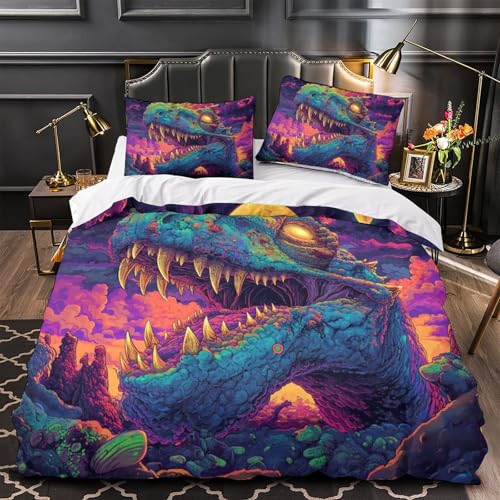 Housse de couette dinosaures 3D anti-glissement avec fermeture éclair 3 Pcs - 4