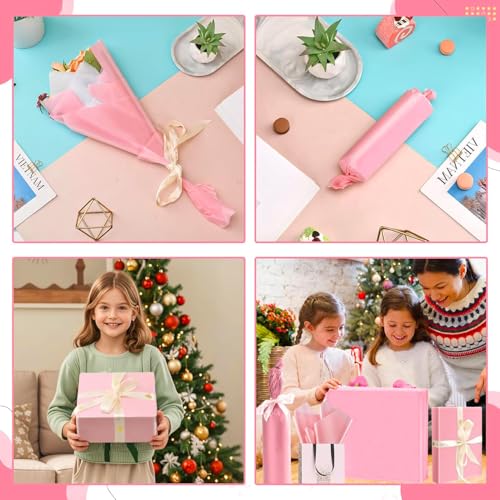 Image of Pink Tissue Paper for Gift Bags - 30 Sheets of Pink Wrapping Tissue Paper Bulk Packaging Paper for Weddings Birthday DIY Project Christmas Valentine's Day Gift Wrapping Crafts Decor (14 x 20 Inch)