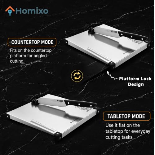 Image of HOMIXO Prima Cut & Chop Stainless Steel Chopping Board with Knife | Food Grade Steel Cutting Board | Heavy Duty Kitchen Cut and Chop Board with Rotary Knife Lock | Rust Proof Chopping Board
