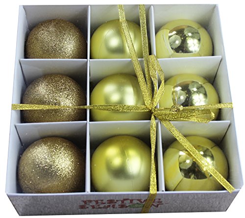 Festive Season Gold Shatterproof Christmas Balls Ornaments, Tree Decorations (Set of 9, 80mm)