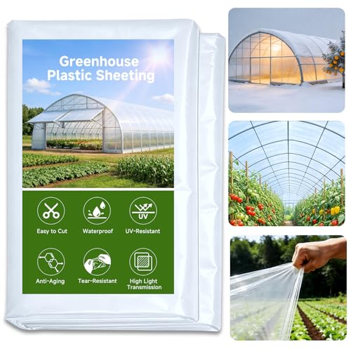 10x26 ft Greenhouse Plastic Sheeting Clear Heavy Duty Polyethylene Film UV Resistant Grow Tunnel Cover for Frost Protection Hoop Houses & Cold Frames Agriculture Grade