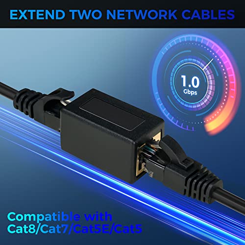 Togconn Rj45 Coupler，Ethernet Coupler, Ethernet Cable Extender Adapter，Lan Adapter For Cat7 Cat6 Cat5E Cat5 Network, Female To Female In Line Extender Connector- Black（5 Pack） #TOP2