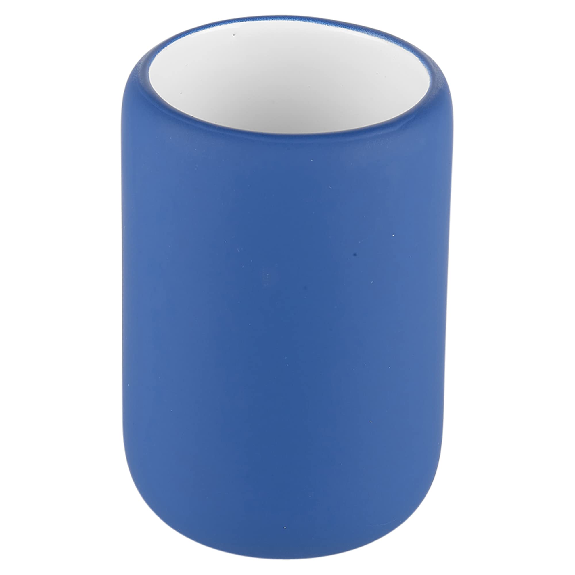 Urbnliving Blue 3Pcs Ceramic Matt Colour Matching Bathroom Dispenser Tumbler Toilet Brush Set (, Toothbrush Tumbler)