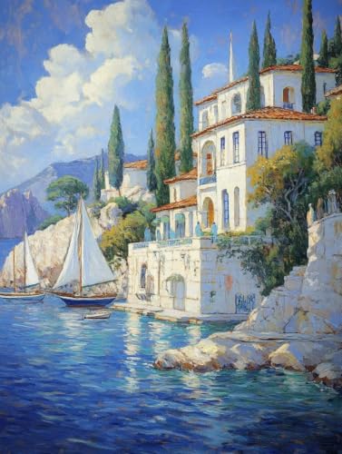 Diamond Painting Adultos Casas y Velero 5-8811, Kit de Bordado con Rhinestones