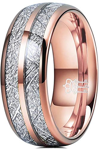 THREE KEYS JEWELRY Mens Tungsten Meteorite Hunting Carbide Unisex Viking Wedding Bands Rings for Men 8mm Comfort Fit Vintage Rose Gold Size 11.5