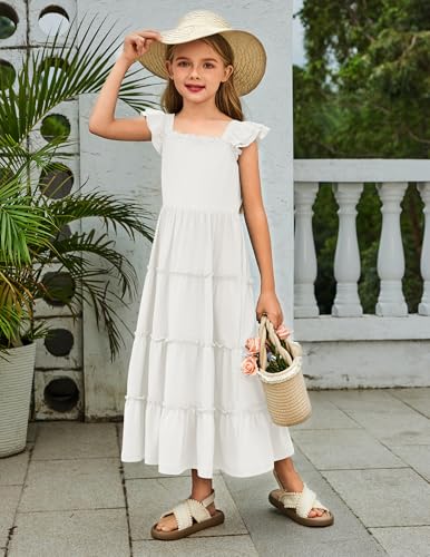 Arshiner Girls Maxi Summer Short Flutter Sleeve Casual Dress with Pockets for 4-14 Y3