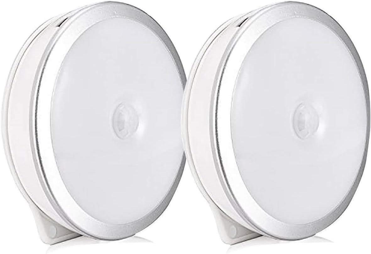 Motion Sensor Lights Indoor, 2 Pack Night Light LED Lamp Portable USB Rechargeable Stick-on Lighting for Bedroom, Stairs, Kitchen, Closet, Bathroom, Corridor Wireless Light (6 LED)