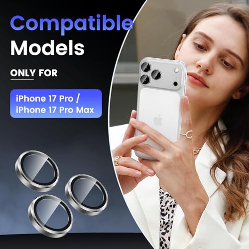 Image of CLITZ Camera Lens Protector for iPhone 17 Pro Max /iPhone 17 Pro, 9H Tempered Glass Camera Protector, Aluminum Alloy Metal Ring Lens Cover, Scratch Proof, HD Clear, Case Friendly, Grey