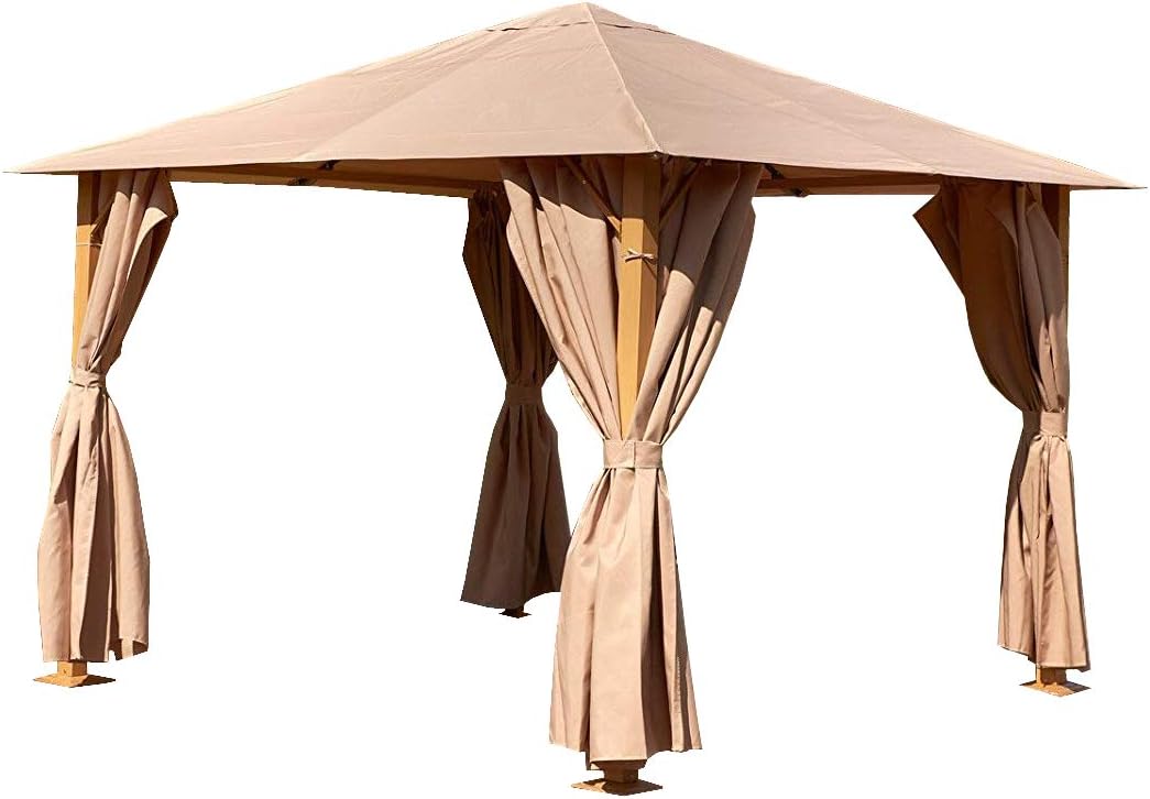 Wood Effect Heavy Duty Steel Garden Gazebo 2.5x2.5M Brown