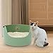 Open Top Pet Litter Tray Cat High Sided Large Bedpan Deep Loo, Cat Sandbox Kitten Potty Toilet for All Kinds of Cat Litter, Green, L