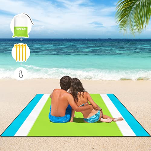 Beach Blacket, Sandproof Waterproof Beach Mat Oversized 10' X 9’ For 1-8 Adults, Portable Outdoor Picnic Blanket For Camping, Travel, Hiking - Grass Green #TOP3