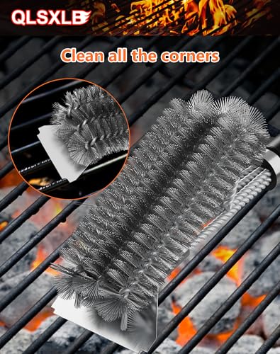 QLSXLB Grillbürste, Edelstahl Bürste Grill, Grillrost Bürste mit Schaber, Grill Reinigungsbürste Langer Griff, Drahtbürste für Gasgrill, Holzkohlegrill und Elektrogrill