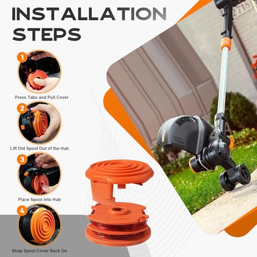 WA0007 50022833 Compatible with Worx WG116 WG118 WG119 WG124 WG183 Corded Electric String Trimmers ,Replacement Edger Refills Parts Auto-Feed Spool Line 2*16ft 0.065\'\' 11Pack(10 Spools, 1Cap) - Thumbnail 4
