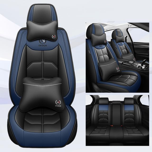 Gemesan Car Seat Covers Set 5 Seats for M=itsubishi Cross EKX Galant, Universal Pu Leather Full Set Front Rear Automotive Seat Protector Cushion, Breathable Waterproof Seat Covers