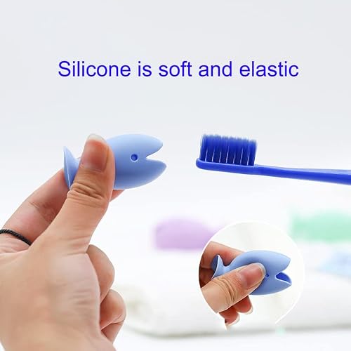 12 Pcs Mini Fish Toothbrush Holder, Standing Tooth Brush Cover Cap Stand, Travel Toothbrush Head Cover Cap with Suction Cup, Cute Cartoon Animal Toothbrush Holder (A)