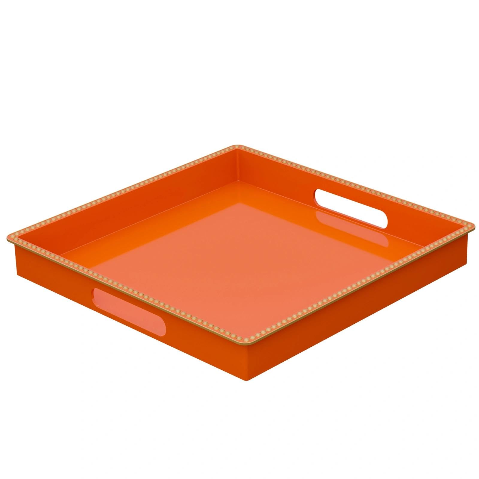 Plateau de service orange carré 30cm avec poignées pour table basse