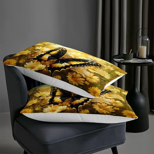 Image of AILONEN Girls Butterfly Comforter Set Full Size,Yellow Sunflowers Bedding Set for Bedroom Decor,3-Piece Nature Theme Floral Quilt with 2 Pillowcases