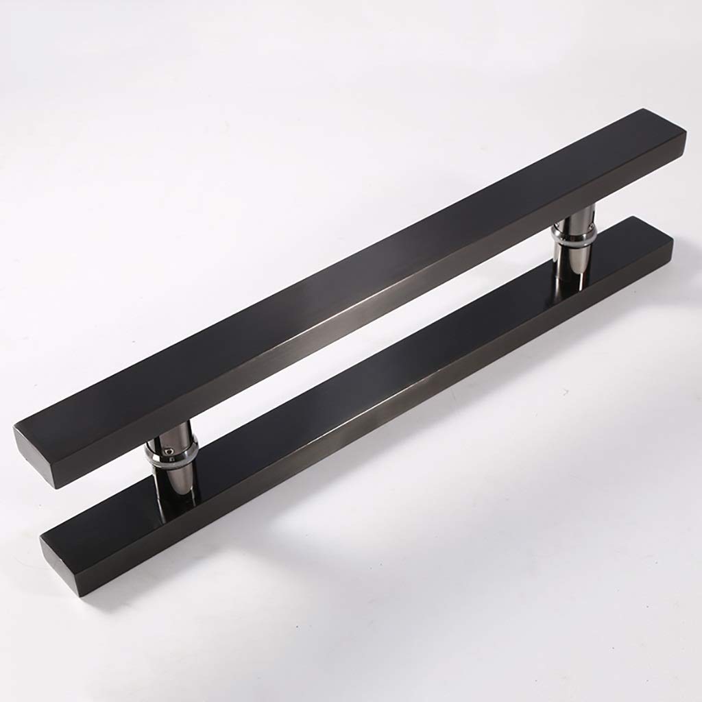 Manilla de Puerta de Cristal de Acero Inoxidable Cepillado Negro/Manilla de Puerta de Empuje y tracción para Hotel/Manilla de Puerta de Madera para el hogar, 5 Longitudes (Tama