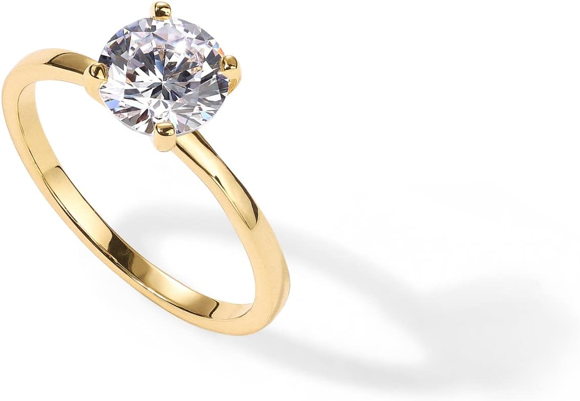 PAVOI 18K スターリングシルバー ゴールド ラウンドカット ソリターレ 1.5 CT モアッサナイト 婚約指輪 女性用 モアッサナイト 結婚指輪 ストーンプロミスリング