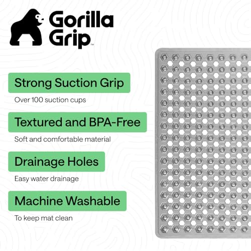 Image of GORILLA GRIP Patented Square Shower Stall Mat, Small Bathtub Floor Mats for Stand Up Showers with Suction Cups and Drainage Holes, Machine Washable, Soft on Feet, Bathroom Accessories 21x21 Inch, Gray