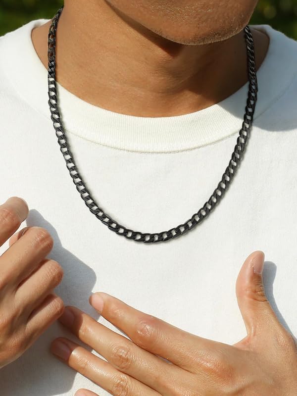 ChainsHouse Stainless Steel Cuban Link Chain Necklace for Men Women, Black/14K Gold Plated Flat Cuban Chain, 4mm/6mm/9mm/13mm Width Hip Hop Jewelry Mens Cuban Chain, 14"-30" Length-with Gift Box - Image 5