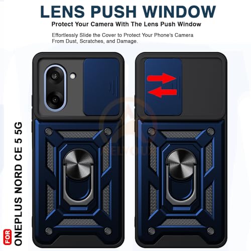 Image of Armor Bumper Back Cover Case for OnePlus Nord CE 5 5G | Rotating Camera Cover, Ring Holder & Kickstand | Heavy Duty & 360 Degree Protection OnePlus Nord CE 5 5G Back Cover (Blue)