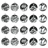 DanLingJewelry 20pcs 5 Styles Mountain River Enamel Flat Round Black Charms for Jewelry Making Necklace DIY Craft