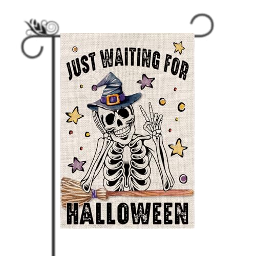 Halloween Garden Flag Funny Just Witing for Halloween Vertical Double Sided Flags for Holiday Farmhouse Patio Yard Outdoor Party Decor Decorations Gifts - 12.5 x 18 Inch