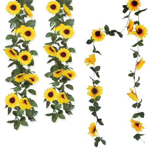 RHQFDM 3 Pezzi Ghirlanda di Girasoli Artificiali 245cm Pianta Appesa Decorazioni Girasole di Plastica Decorazione di Partito Girasoli Finti per la Casa Hotel Ufficio Matrimonio Giardino Decor
