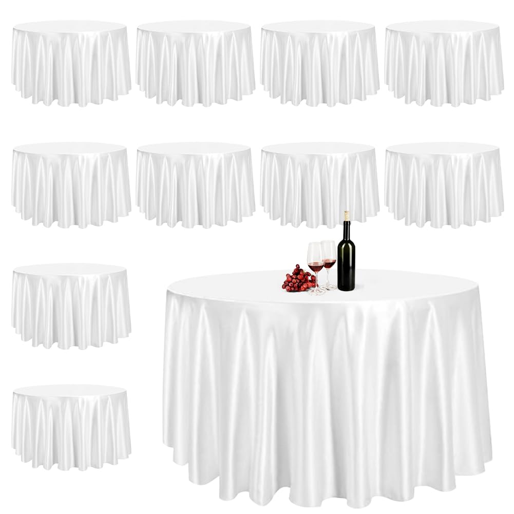 LUVODI Lot De 5 Nappe Ronde 230cm Blanche Nappe Mariage En Polyester Infroissable Décoration De Table Pour Réception Anniversaire Banquet