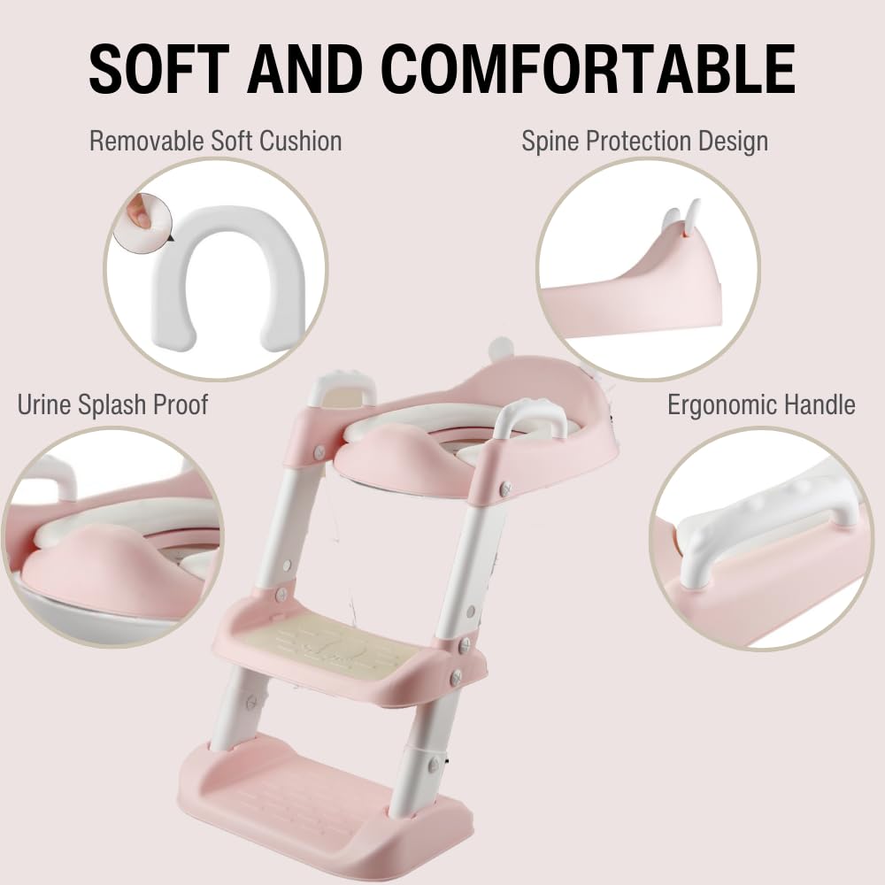 PandaEar Vasino per WC con scaletta, comodo e sicuro, con piedini antiscivolo, per bambini, ragazzi, ragazze e bambini (rosa)