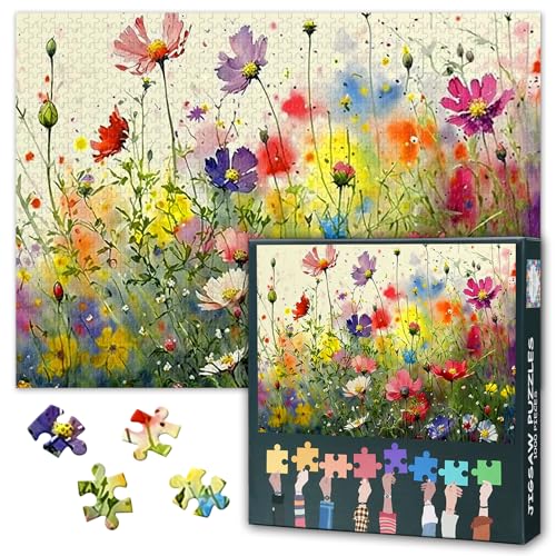Puzzle de fleurs de qualité supérieure - 1000 pièces - Style d'encre dans des couleurs splendides - 50 x 70 cm - Art sur carton pour les amateurs de fleurs...
