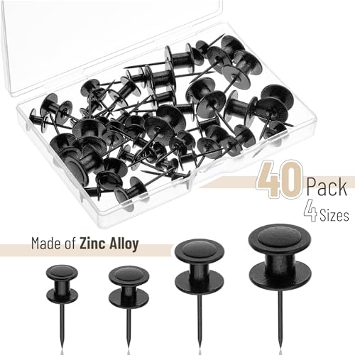 Image of Mr. Pen- Double Headed Picture Hanging Nails, 40 Pack, Black | Push Pins for Wall