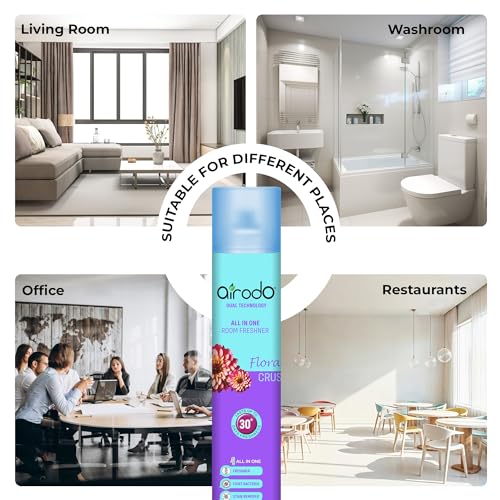 Image of AIRODO Citrus Blast and Floral Crush Air Freshener Combo Pack with Dual Technology, Easy Push and Spray, Stain Removal, All in One Room Freshener for Home and Office (250ml, Pack of 2)