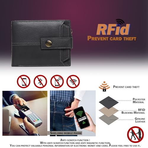 Image of Crafted RFID Safe Leather Wallet for Men /Women, Bifold Trendy, Full Grain with Card Holder and Zipper Coin Pocket